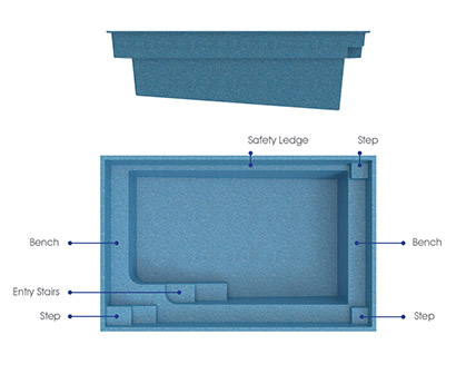 Jupiter Plunge Fiberglass Pool - Side and Overhead Views